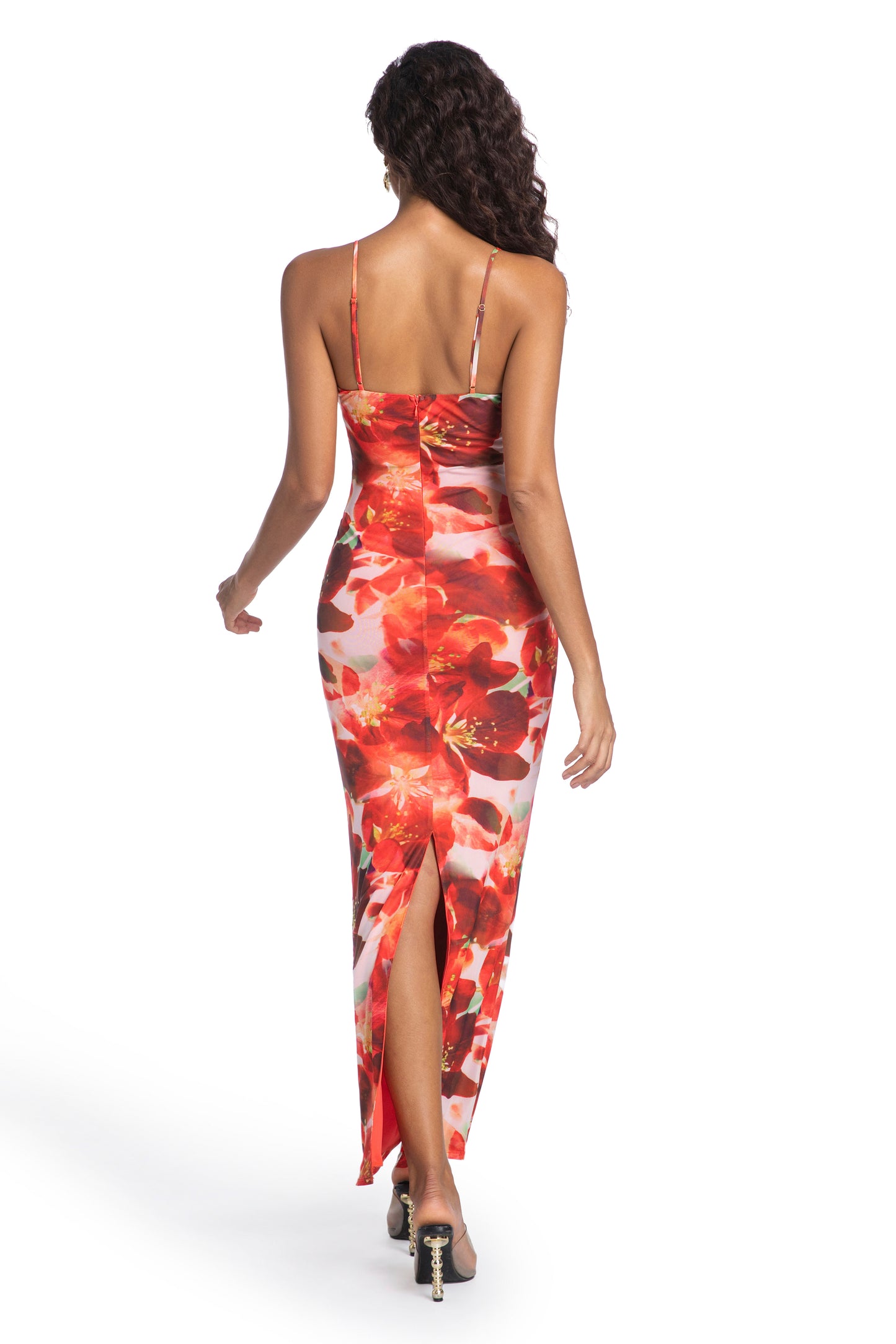 Red Floral Strappy Maxi Dress