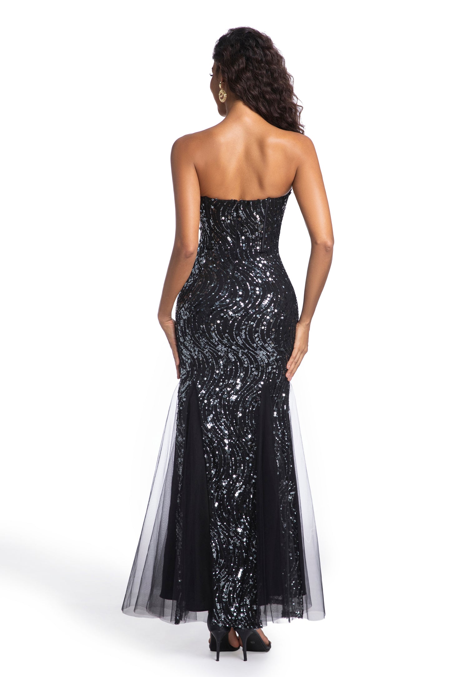 Black Sequin Strapless Mermaid Gown