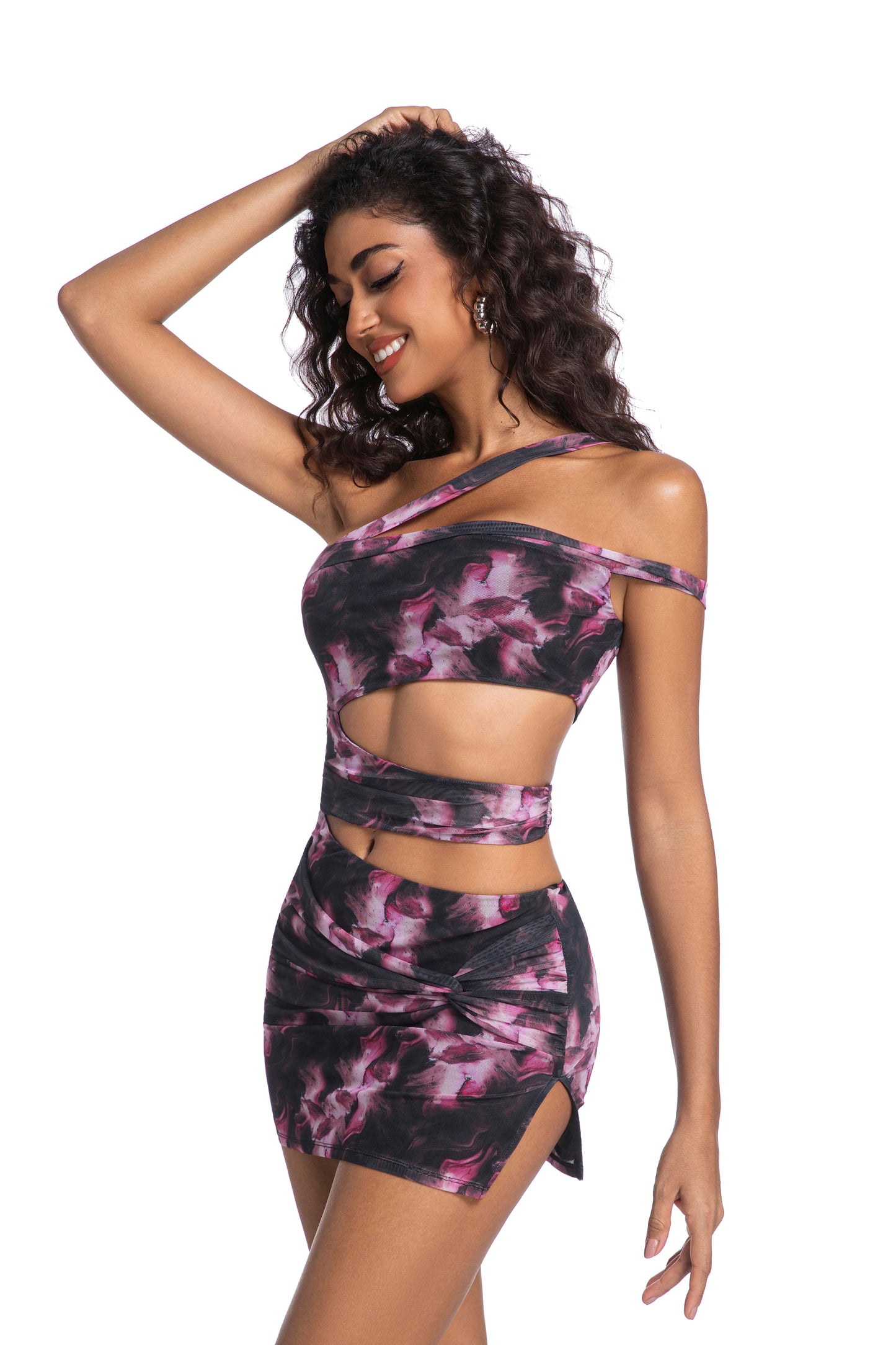 Purple Tie-Dye Cut-Out Bodycon Dress