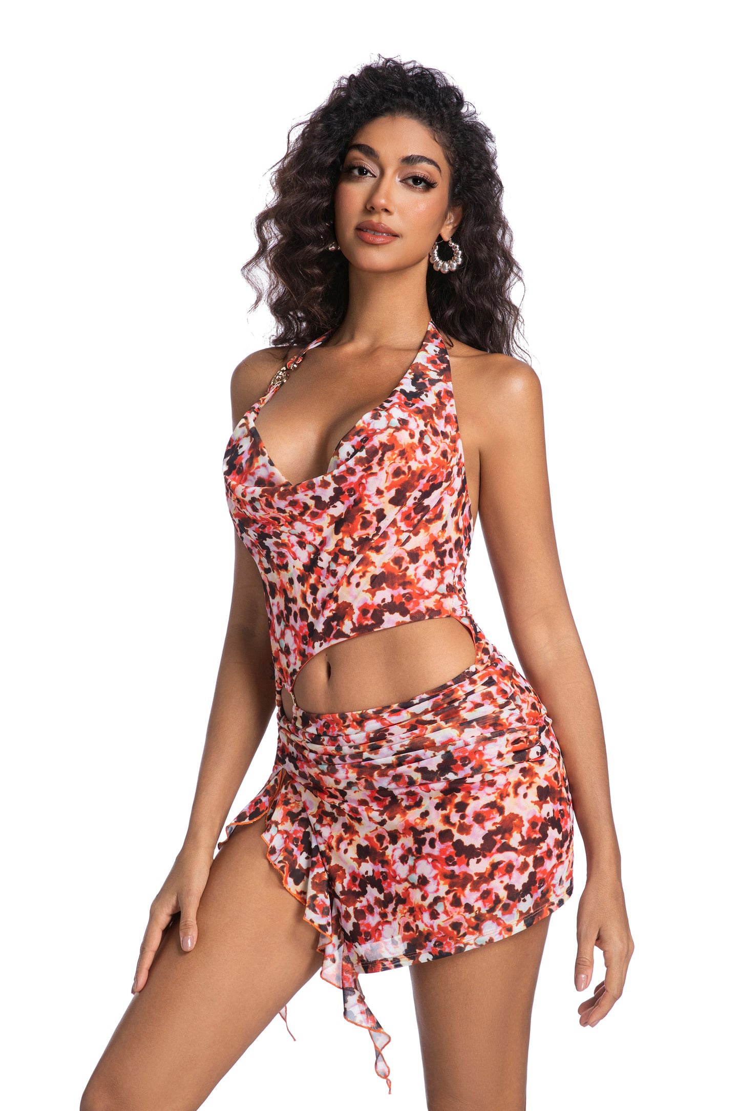 Red Leopard Ruffle Mini Dress