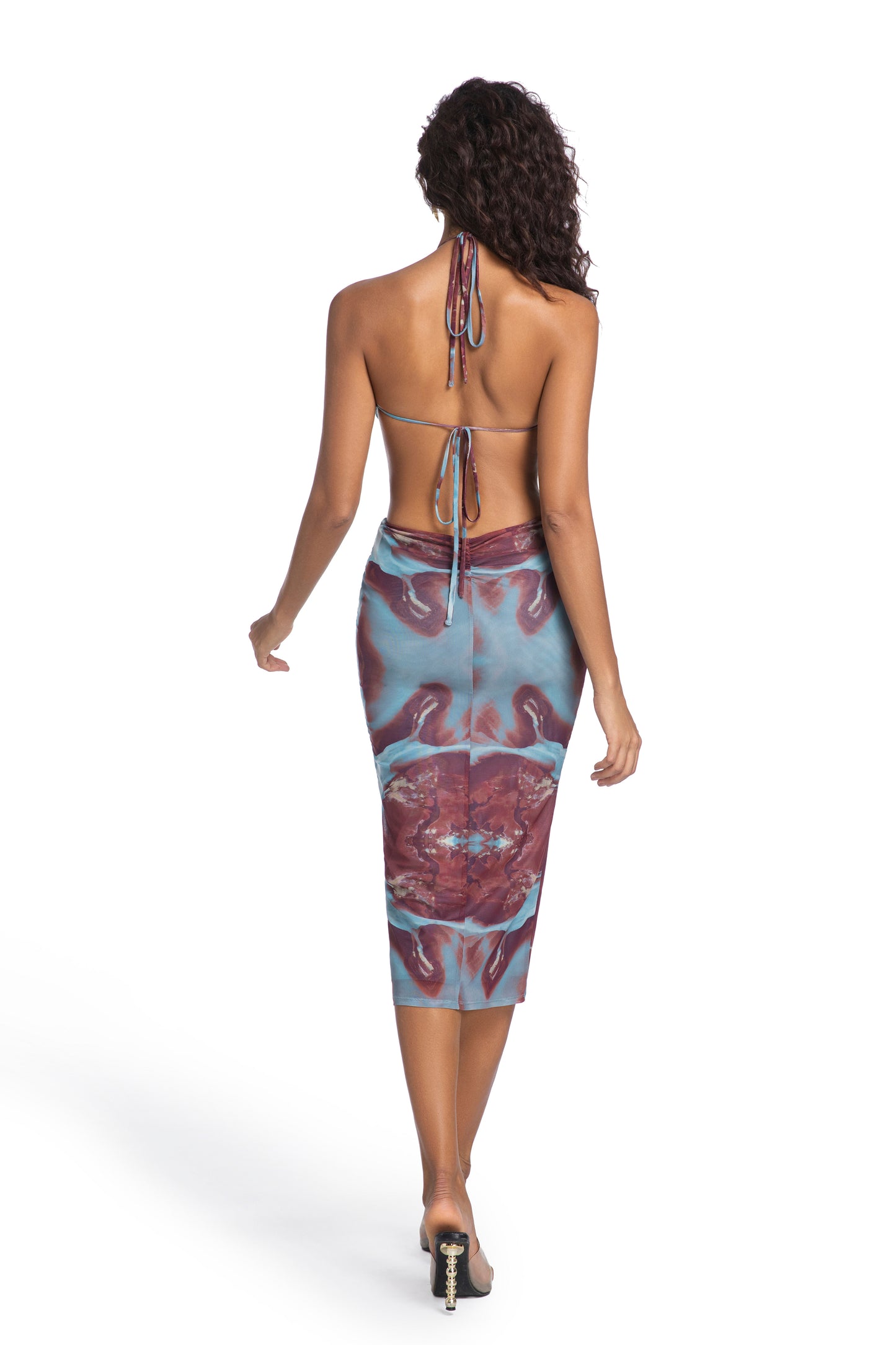 Aqua & Wine Abstract Tie-Front Midi Dress