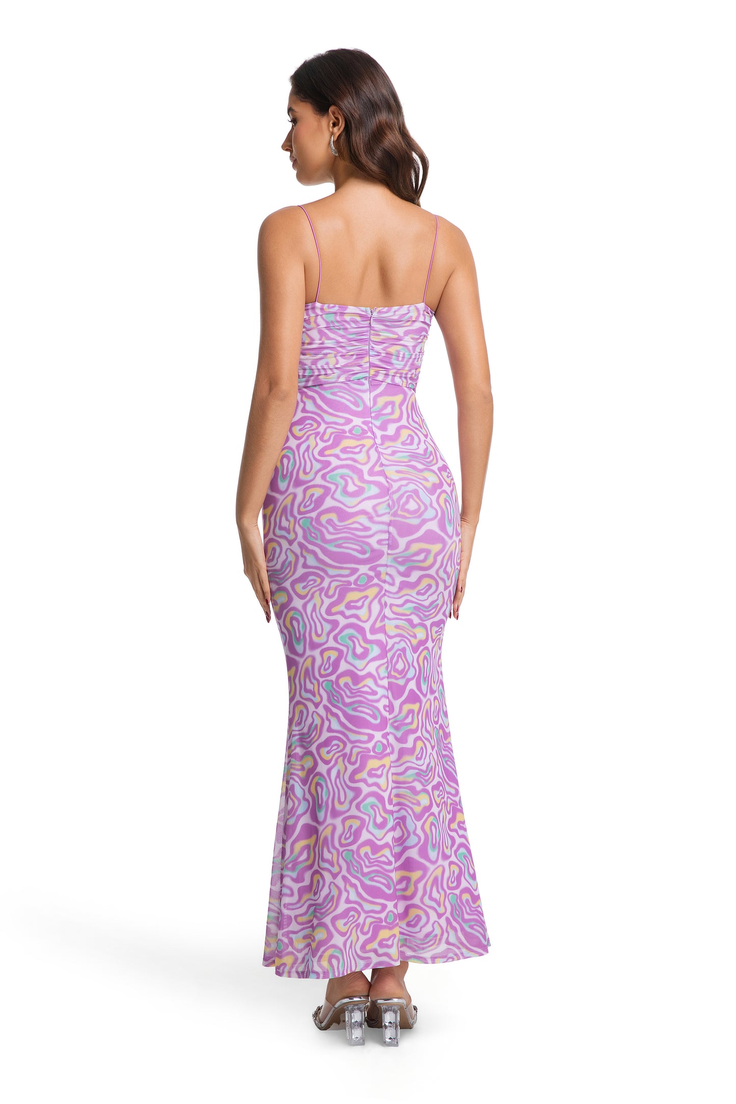 Pink Psychedelic Print Cutout Maxi Dress