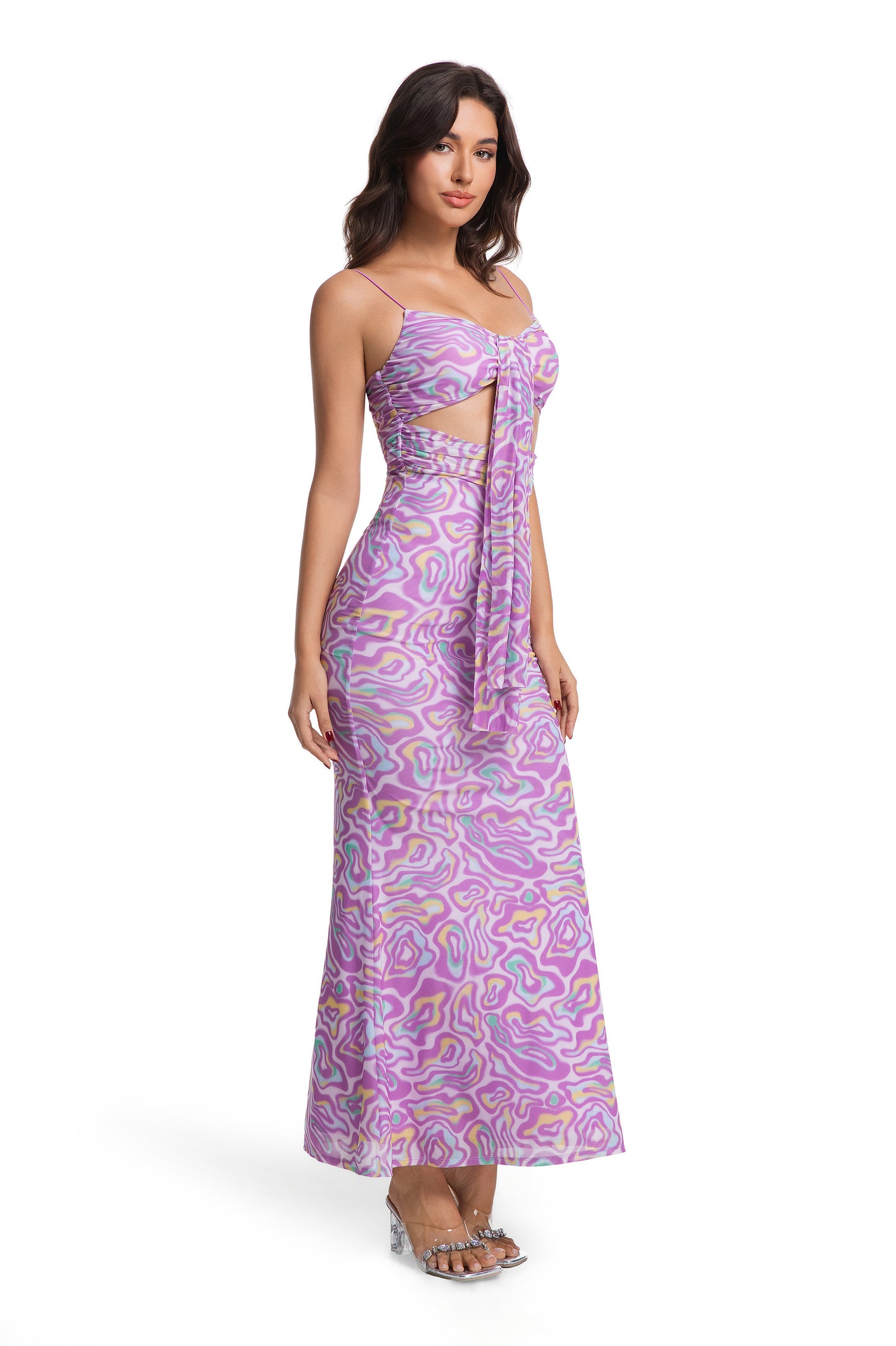 Pink Psychedelic Print Cutout Maxi Dress