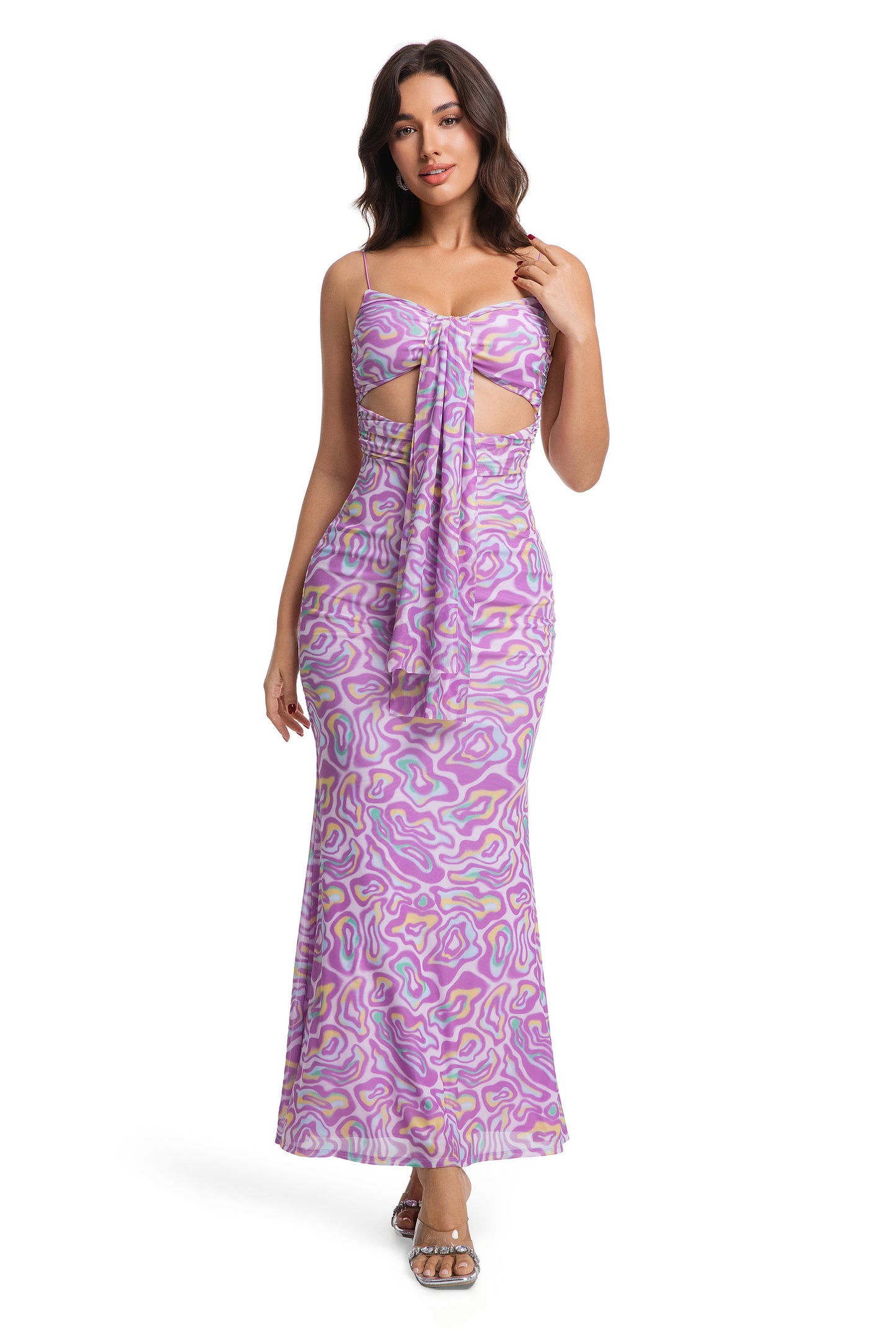 Pink Psychedelic Print Cutout Maxi Dress