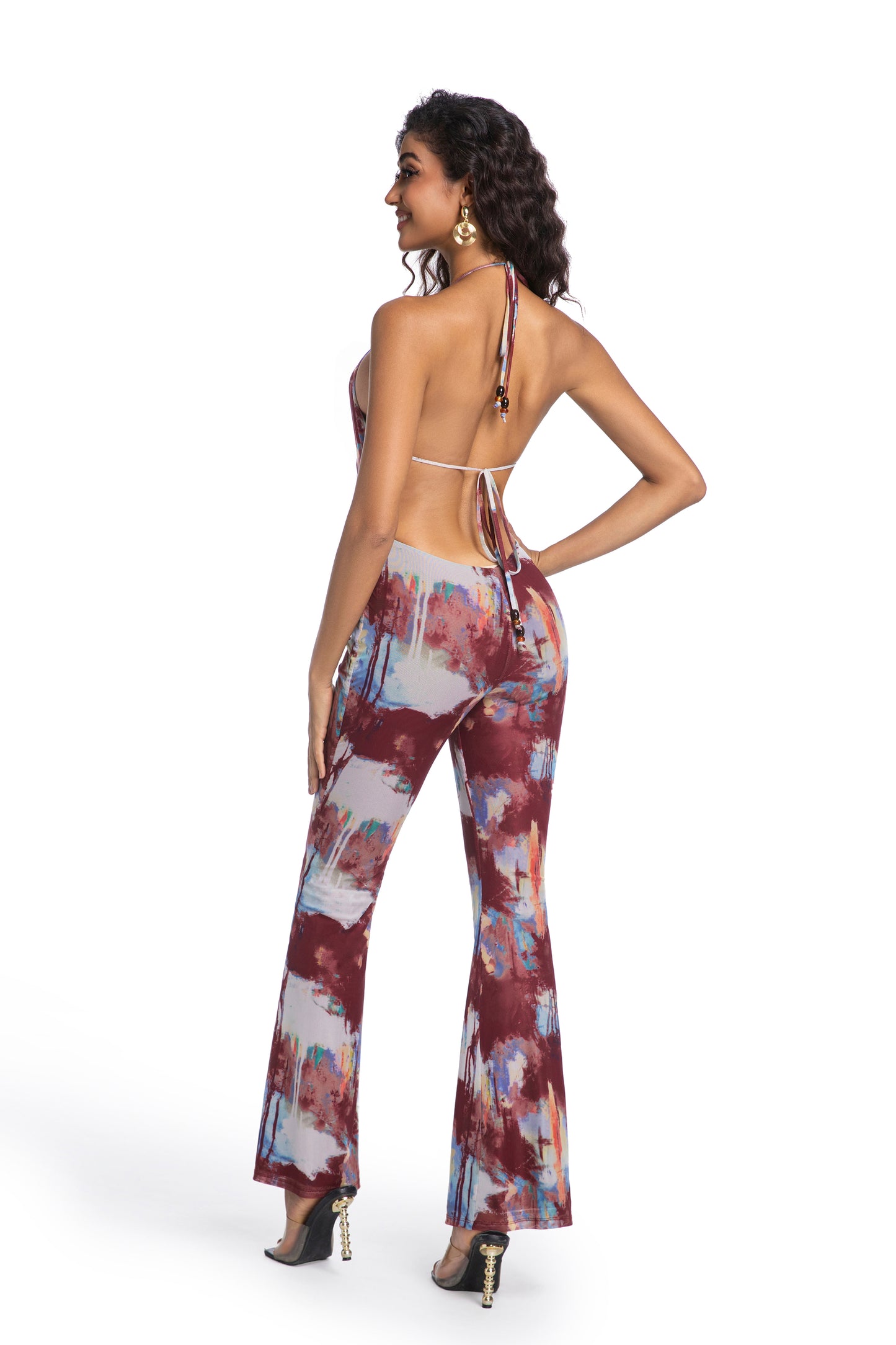 Wine & Sky Swirl Halter Jumpsuit
